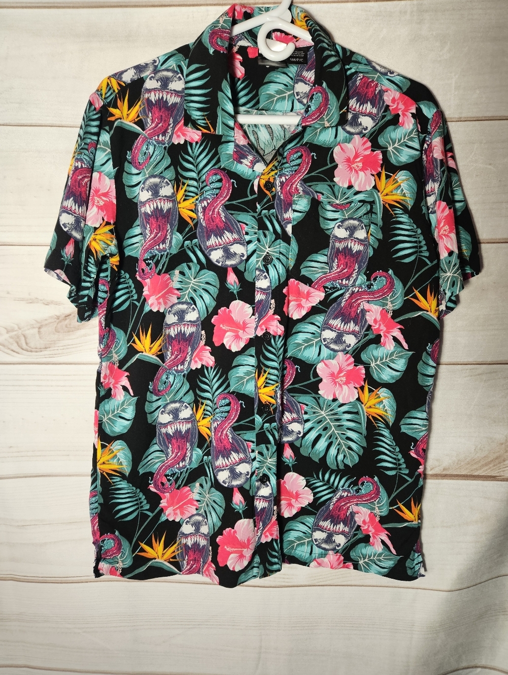 Marvel Mens Venom Hawaiian Button Up Shirt Short Sleeve